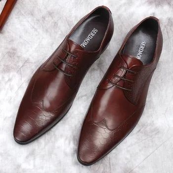  Итальянские мужские модельные туфли-оксфорды из натуральной кожи ручной работы, Бордовые, черные, на шнуровке, с перфорацией типа 