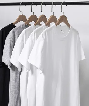  Летняя футболка оверсайз из 100% хлопка, мужская Качественная брендовая однотонная винтажная футболка с коротким рукавом, Мужская Повседневная одежда 2023 г.
