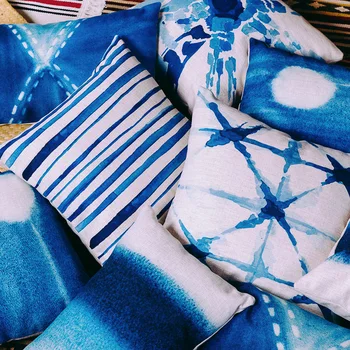  Декоративная подушка Nordic wind геометрического синего цвета, автомобильная подушка, наволочка из плотного льна, диванная подушка Средиземноморского стиля