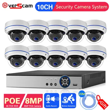  Комплект системы купольной камеры видеонаблюдения 4K 8MP NVR Ultra HD POE IP Security Наружная беспроводная камера видеонаблюдения Комплект Cccam для видеонаблюдения