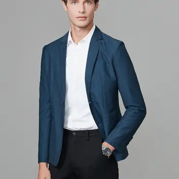 2024 Демисезонный Для Мужчин Новая Мода Slim Fit В Полоску Синие Блейзеры Мужской Британский Smart Повседневное Бизнес Жених Свадебный Костюм Куртки