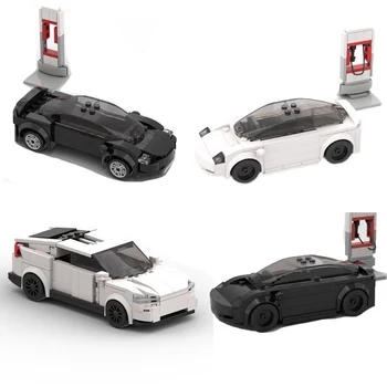  Технический автомобиль MOC Tesla Model 3 Model X, электромобиль с зарядным устройством City Speed Champions, Наборы строительных блоков, игрушки для детей в подарок