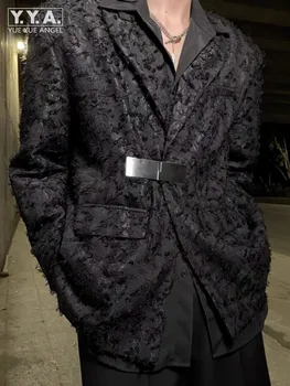  Модный мужской Деловой Повседневный Блейзер с металлической пряжкой, Винтажный Пиджак с кисточками, праздничный костюм, пальто, дизайнерские Весенне-осенние Блейзеры свободного кроя.