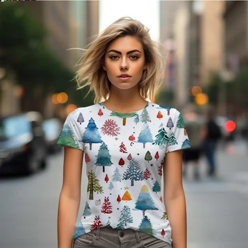  Летняя новая женская футболка с рождественским элементом, сшитая с 3D принтом, женская футболка в фестивальном стиле, модная женская футболка, трендовая женская футболка