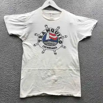  Винтажная мужская футболка Tranquilo Crewmember Aruba 80-х годов с коротким рукавом большого размера L, белая