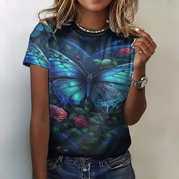  Летняя женская футболка с флуоресцентным принтом 