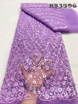  Африканские ткани с фиолетовой тканью Sequence Нигерийская кружевная ткань 2023 Высококачественная кружевная сетка Материал для свадебного шитья
