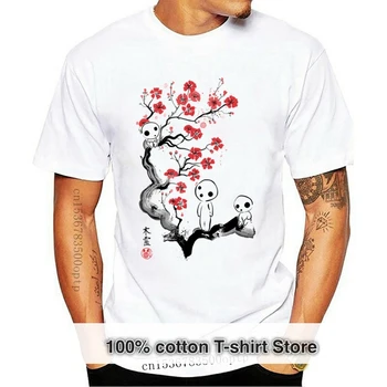  Топ-футболка из 100% хлопка, Мужская футболка, Топы Little Forest Spirits, Футболки, Футболка Принцессы Мононоке, Одежда в стиле Японского Аниме Харадзюку