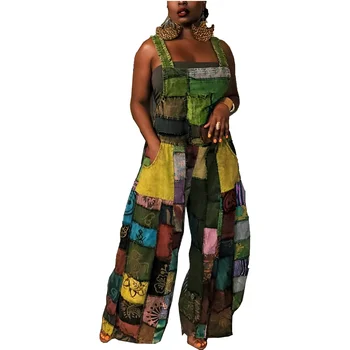 Африканская одежда для женщин, мода 2024, длинный комбинезон из полиэстера без рукавов, Зеленый, фиолетовый, с принтом, Дашики, Африканская одежда, наряды