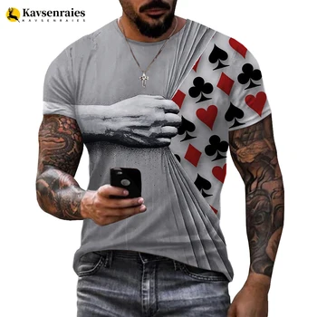  Забавные футболки с 3D принтом в виде игральных карт, мужская и женская модная повседневная уличная одежда в стиле харадзюку с коротким рукавом, топы оверсайз 6XL