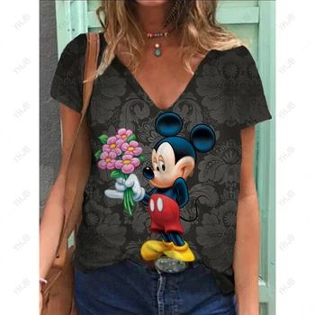  Новая женская футболка с принтом Disney Minnie Mickey Mouse, уличная одежда, женская одежда, повседневная летняя футболка-пуловер с коротким рукавом