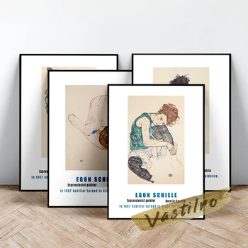  Эгон Шиле в стиле ретро Печатает на холсте Выставку живописи, Музей, Сидящая женщина С согнутым коленом, Эскиз плаката, Винтажный домашний декор