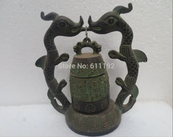  Медное латунное ремесло, азиатские старинные бронзовые резные Колокольчики с двойным Драконом, изделия из металла для украшения дома