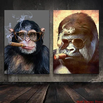  Абстрактная курящая обезьяна и горилла, картина на холсте, плакаты с животными и принты, уличная настенная картина для домашнего декора гостиной