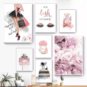 Персонажи розовой коллекции, высокие каблуки, духи, художественные фрески, минималистичные плакаты и принты, домашние принты, живопись на холсте, декор