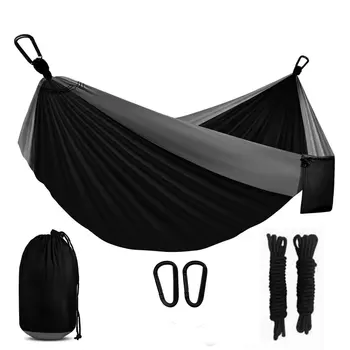  Однотонный гамак-парашют с ремнями для гамака и черным карабином для выживания в походе, уличная мебель для двоих