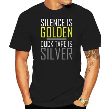  Мужская футболка Silence is Golden. Футболка Duck Tape серебристого цвета, облегающая футболка с принтом, футболки-тройники, топ