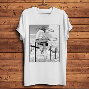  ChainsawMan Denji забавная аниме футболка homme с коротким рукавом повседневная футболка с круглым вырезом унисекс мужская уличная одежда манга футболка