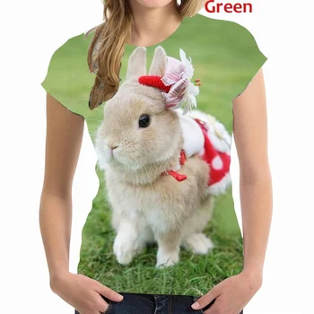  Женские футболки с милым принтом кролика, летние милые повседневные футболки с коротким рукавом и круглым вырезом, женские креативные персонализированные топы