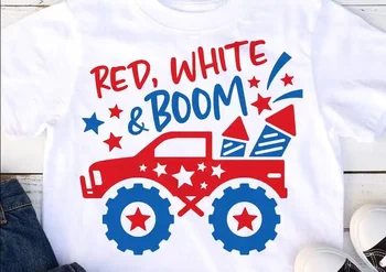  День независимости грузовика 4 июля, красный, белый и бум, Малыш, Грузовик для мальчиков с фейерверками, футболки с коротким рукавом и круглым вырезом