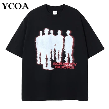  Мужская футболка из хлопка с теневым буквенным принтом в стиле панк, хип-хоп, готическая уличная одежда с коротким рукавом, летние Корейские модные топы, футболки, одежда Y2k