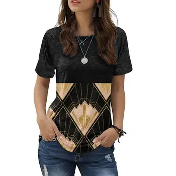  Новая женская футболка, летняя футболка с коротким рукавом и принтом, модный топ с круглым вырезом, винтажная этническая повседневная футболка для женщин, рубашка