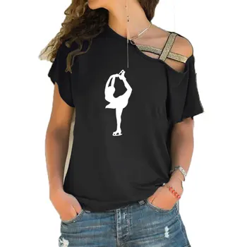  Женская футболка с графическим рисунком для фигурного катания с коротким рукавом, модная новая футболка для девочек, футболки с косой повязкой, топы