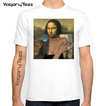  Harajuku эстетическая футболка мужская Mona Lisa spoof movie personality картина маслом Топы футболка Винтаж 90-х Мультфильм корейская одежда
