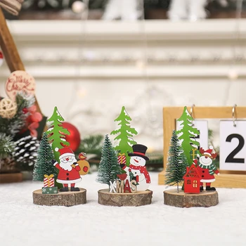  Рождественская елка Украшение рабочего стола Санта Клауса Деревянный Рождественский орнамент в виде снеговика 2023 Новогодние подарки для вечеринок