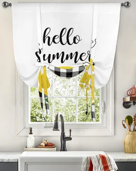  Фруктовый Лимон, черно-белая клетчатая занавеска на окно, занавески для кухни, гостиной, Регулируемые шторы с карманами