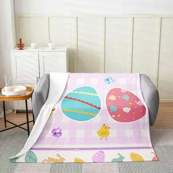  Пушистое одеяло с пасхальным яйцом, детское Фланелевое флисовое одеяло с рисунком яйца, Пасхальное Всесезонное покрывало для дивана-кушетки