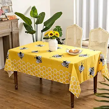  Летняя прямоугольная скатерть с желтой пчелой, украшения для праздничных вечеринок, Многоразовое водонепроницаемое покрытие стола для кухни, обеденная скатерть