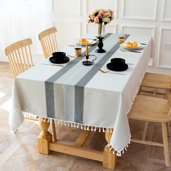  Современная простая полосатая скатерть с кисточкой для обеденного кофейного чайного столика, серванта, скатерти для украшения кухни