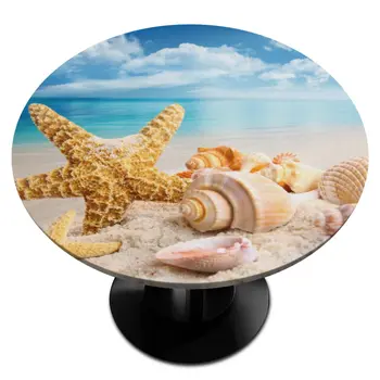  Летняя пляжная круглая скатерть в виде морской звезды, эластичное покрытие стола, водонепроницаемое покрытие обеденного стола для внутреннего и наружного декора