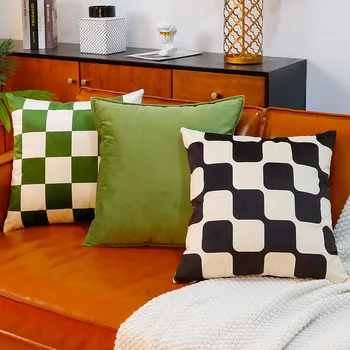  Бархатная наволочка в шахматную клетку, чехол для подушки, поясная подушка, диванная наволочка, декоративные подушки