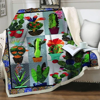  Яркие одеяла с рисунком кактуса, 3D-принтом ботаники, для кроватей, для дивана, сохраняющие тепло, плюшевые пледы, покрывало для пикника, мягкие одеяла, покрывало для сна