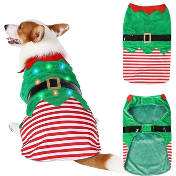  Жилет-эльф для собак с красными зигзагообразными полями для щенков, красно-зеленая одежда рождественского эльфа 6XDE