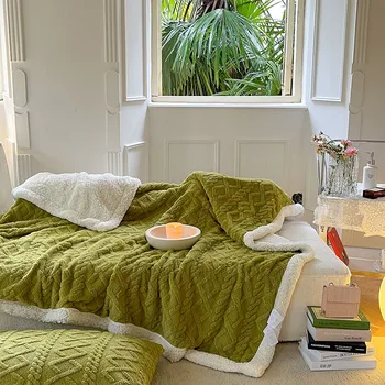  Утолщенное одеяло для кроватей, супер Теплый плед из берберского флиса на зиму, Однотонное Удобное одеяло для дивана зеленого цвета 담요