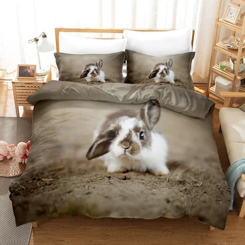  Комплекты постельного белья 3D The Rabbit Комплект Пододеяльников для пуховых одеял с Наволочкой Twin Full Queen King Постельное Белье Постельное Белье