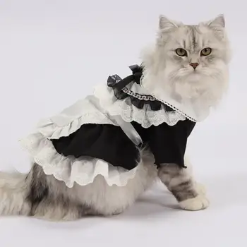  Платье для домашних животных, Хлопковая юбка для кошки, Кружевное платье для горничной, Наряд для щенка, аксессуары para gatos