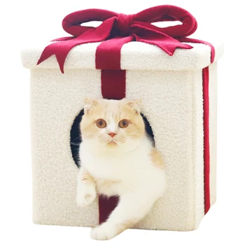  Складная коробка Rairsky, кошачий кондоминиум и уютный кошачий домик, игрушки для укрытия в виде кубика, идеальная кровать для домашнего декора для праздничных кошачьих.