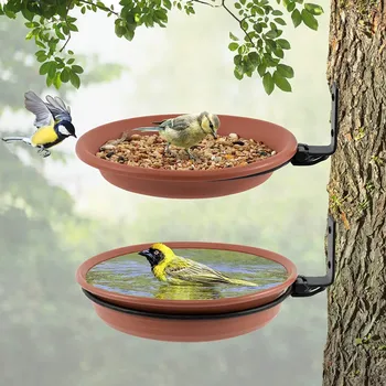  Установленная на дереве чаша для купания птиц, Регулируемые прочные лотки для кормления птиц со сверхпрочным железным кольцом, набор поилок для колибри на открытом воздухе