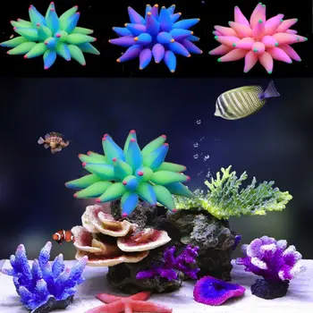 Силиконовый мягкий аквариум с коралловыми морскими анемонами, Флуоресцентный аквариум с рыбками, Коралловый цветок, Водный орнамент