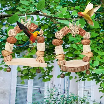  Игрушка-качели для жевания птиц Деревянная игрушка-Попугайчик, Подвесные качели для птиц, Принадлежности для жевания Зяблика, Неразлучников, Аксессуары для клеток