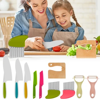  Детский кухонный нож Безопасный набор кухонных ножей для малышей с деревянным ножом Зазубренный нож Картофелечистка для нарезки фруктов