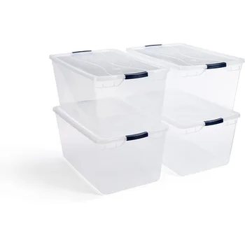  Rubbermaid Cleverstore Прозрачные штабелируемые Большие пластиковые контейнеры для хранения объемом 95 литров с крышками для организации офиса и дома,