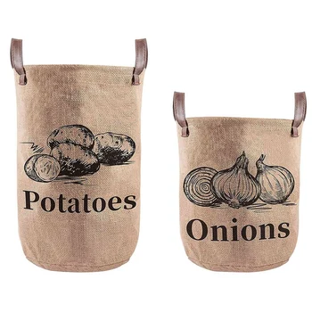  Джутовые мешки для хранения лука и картофеля - мешки для овощей с подкладкой из мешковины в фермерском стиле для организации домашней кухни.