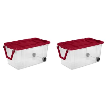  Sterilite 160 Qt. Ящик для хранения на колесиках, пластиковый, инфракрасный, набор из 2 ящиков для хранения, ящик для хранения
