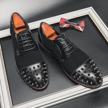  Кожаная обувь для мужчин, деловая официальная, заостренная британская корейская версия, молодежная внутренняя мужская обувь на шнуровке, увеличивающая рост
