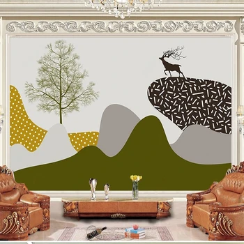  Пользовательские Настенные обои Абстрактное Альпийское Дерево Лося Обои в стиле Моранди Гостиная Кабинет телевизор Диван Спальня Домашний Декор 3D Фреска
